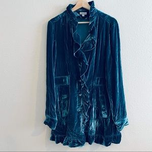 Tasha Polizzi Teal Velvet Ruffle Top